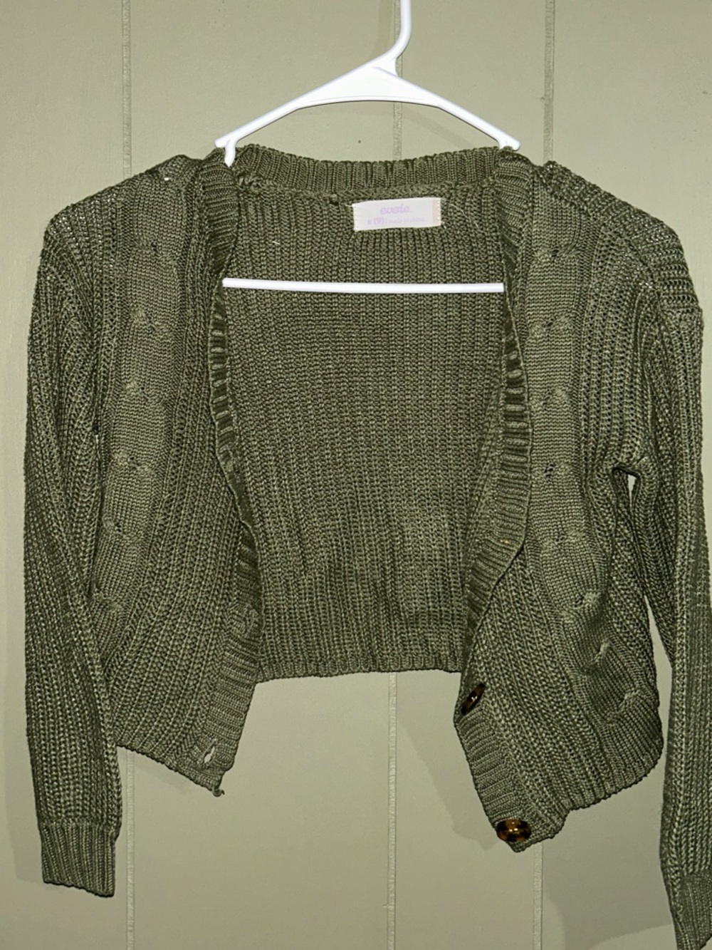 Girls' Olive Green Knit Cardigan Sweater with Button Detail
